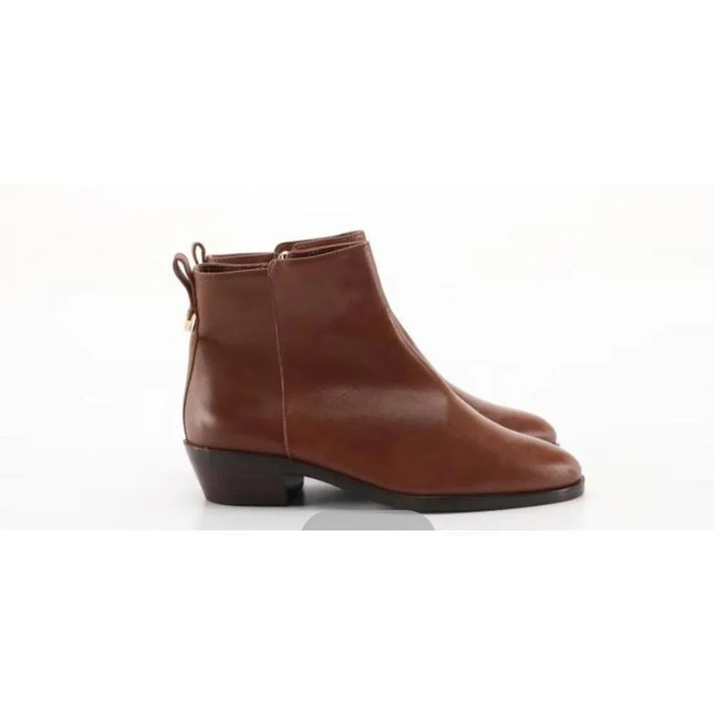 Womens Coach Carmen Leather Ankle Boots 6B Brown Excellent Zip Block Heel Bootie
